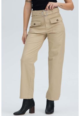 Imagen 2 del producto Pantalón Mujer Con Cinturón Y Bolsillos Beige