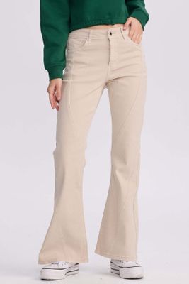 Jeans Mujer Flare Color Line Beige Claro