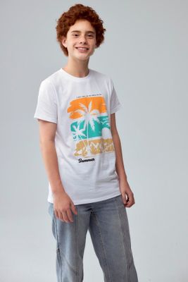 Polera Niño Básica Estampada Blanco - ll