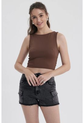 Polera Mujer Con Bote Abertura Café