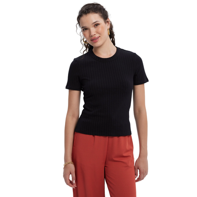 Imagen 2 del producto Polera Mujer Rib Crop Lisa Negro