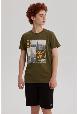 Polera Niño Básica Estampada Verde Militar
