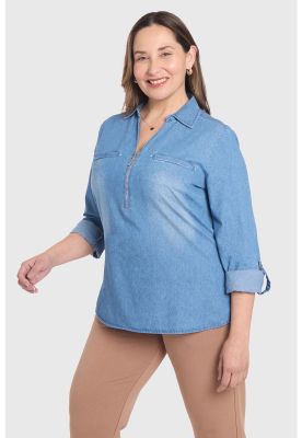 Imagen 2 del producto Blusa Mujer Con Tachas Bolsillo Azul