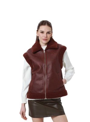 Imagen 1 del producto Chaqueta Mujer Efecto Cuero Corto Cafe Oscuro