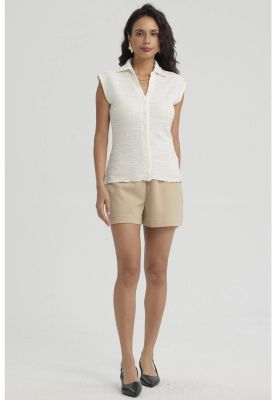 Polera Mujer Textura Abotonada Crudo