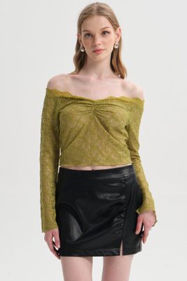 Polera Mujer Encaje Flare Verde Claro