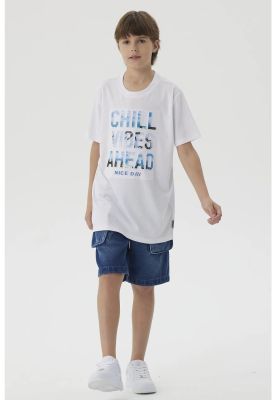 Polera Niño Estampado Playero Blanco