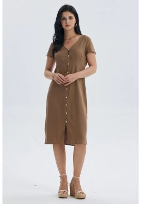 Imagen 2 del producto Vestido Mujer Lino Abotonado Café Claro