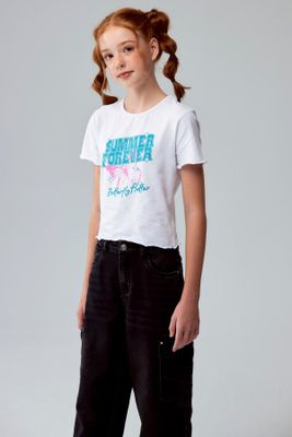 Imagen 2 del producto Polera Niña Crop Estampada Blanco