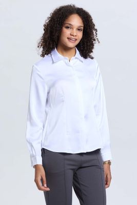 Blusa Mujer Satinada Abotonada Blanco