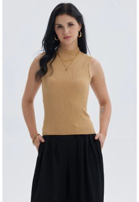 Polera Mujer Rib Camel
