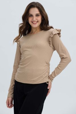 Imagen 2 del producto Polera Mujer Con Vuelo Rib Recogido Beige Oscuro