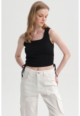 Polera Mujer Recogido Costado Negro l