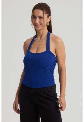 Polera Mujer Pliegues Azul