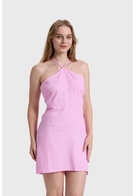 Vestido Mujer Halter Lino Rosado