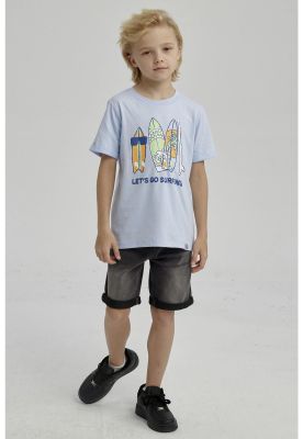 Polera Niño Puff Print Delantero Celeste