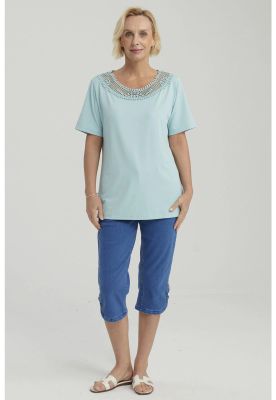 Polera Mujer Aplicación Cuello Celeste