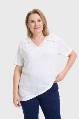 Polera Mujer Detalle Macramé Crudo