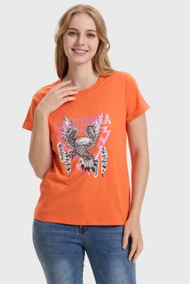 Polera Mujer Gráfica Roll Up Naranjo