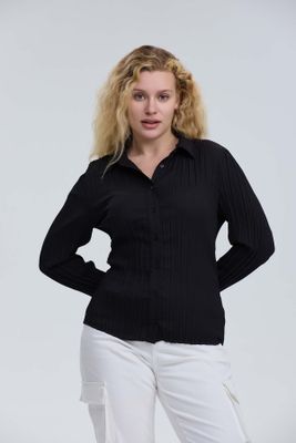 Blusa Mujer Abotónada Textura Negro