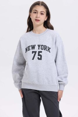 Polerón Niña Print Básico Gris Melange