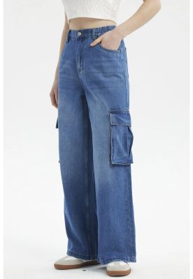 Imagen 2 del producto Jeans Mujer Calce Recto Cargo Corte Diagonal Azul
