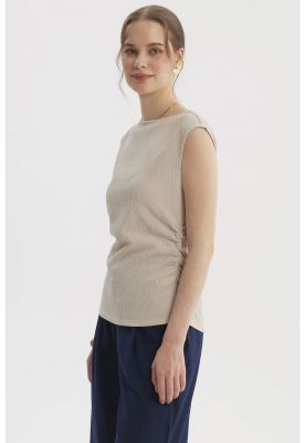 Imagen 2 del producto Polera Mujer Bote Drapeada Textura Arena