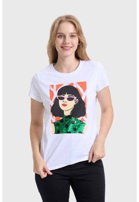 Polera Mujer Básica Print Blanco - V