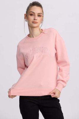 Polerón Mujer Oversize Bordado Rosado Claro