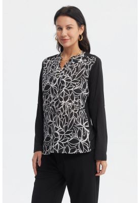 Imagen 2 del producto Polera Mujer Cuello Abotonado Negro / Blanco