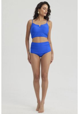 Traje De Baño Mujer Tiro Alto Recogido Azul