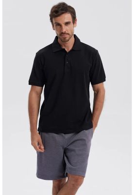 Polera Hombre Piqué Básica Lisa Negro