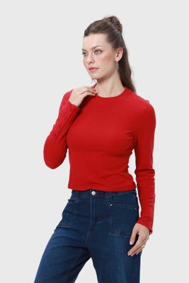 Polera Mujer Botones Rojo