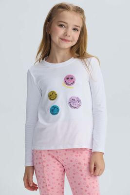 Polera Niña Lentejuelas Blanco