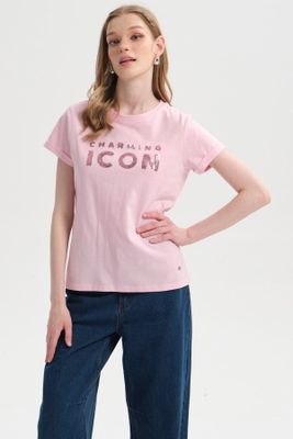 Polera Mujer Gráfica Roll Up Palo Rosa