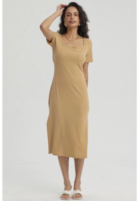 Imagen 1 del producto Vestido Mujer Largo Escote Cuadrado Camel