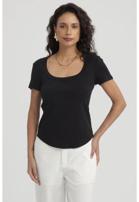 Polera Mujer Lisa Rib Negro