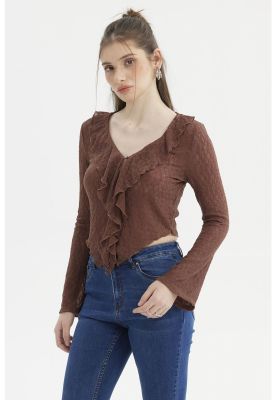 Imagen 2 del producto Polera Mujer Encaje Escote V Café Oscuro