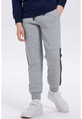 Pantalón Buzo Niño Con Rayas Lateral Gris Melange
