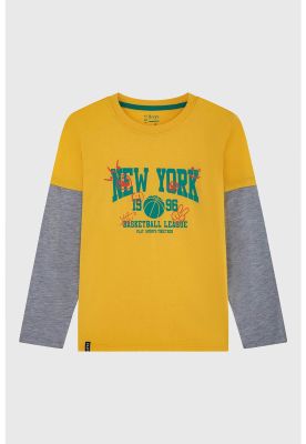 Polera Niño Doble Manga Básica Mostaza I