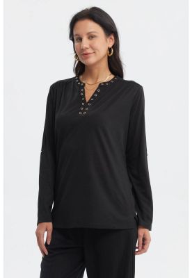Imagen 2 del producto Polera Mujer Cuello Abotonado Negro - ll