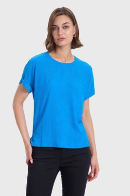 Polera Mujer Dobladillo En Manga Azul