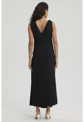 Imagen 2 del producto Vestido Mujer Largo Asimétrico Textura Negro