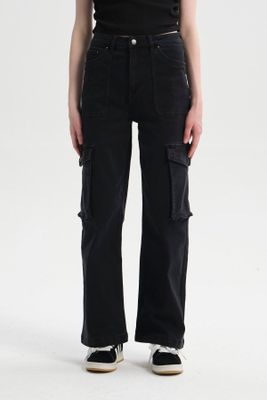 Jeans Mujer Cargo Calce Recto Negro II