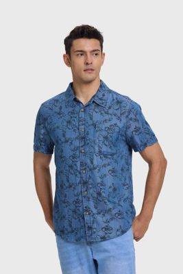 Imagen 2 del producto Camisa Hombre Denim Slim Floreada Azul