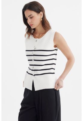 Imagen 2 del producto Sweater Mujer Rayado Aplicación Crudo