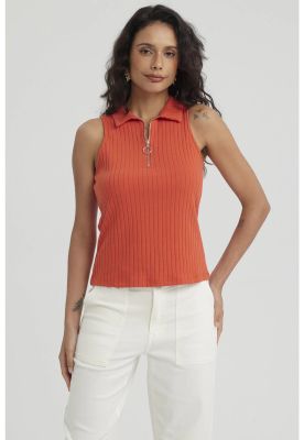 Polera Mujer Rib Medio Cierre Naranjo Oscuro