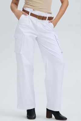 Pantalón Mujer Pretina Alta Con Cinturón Blanco