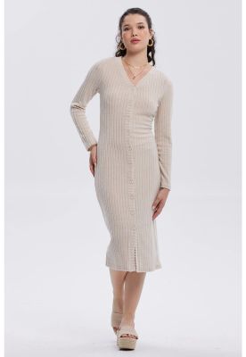Vestido Mujer Abotonado Beige