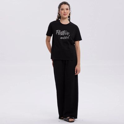 Polera Mujer Print Con Aplicación Negro